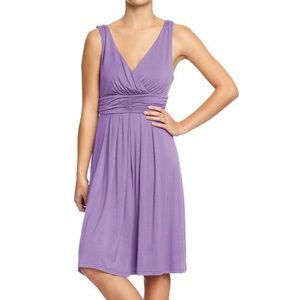 Lavender Purple V-Neck Faux Wrap Empire Waist Dress